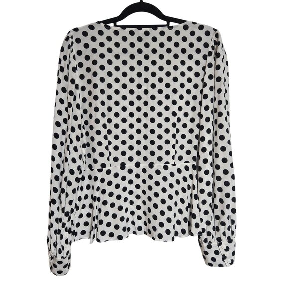 Express Womens Black White L Polka Dot Blouse Preppy Indie Patterncore Peplumcor - Picture 4 of 16